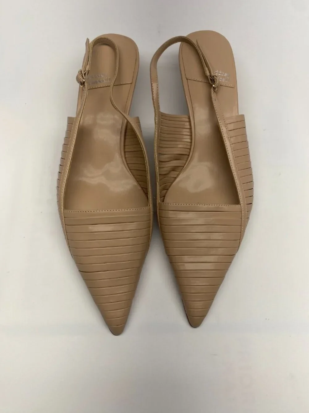 Jeffrey Campbell Womens Stridze Beige Leather Slingback Kitten Heel Sz 9.5